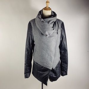 PUREDKNY Down Fill Asymmetrical Black and Gray Puffer Coat Womens Small